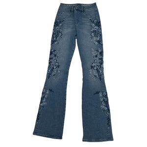 Laurie Felt Los Angeles Silky Floral Embroidered Boot Cut Jeans Size XXS Womens